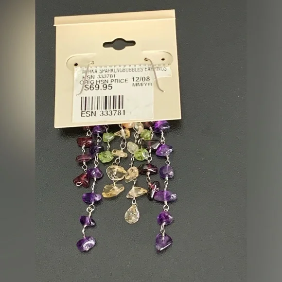 Pretty 925 Sterling Silver Multi Color Gemstone Dangling Earrings - Picture 11 of 12